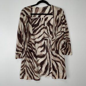 Zebra Cardigan Women Small Open Front 3/4 Sleeve Lightweight Work Party Core Go